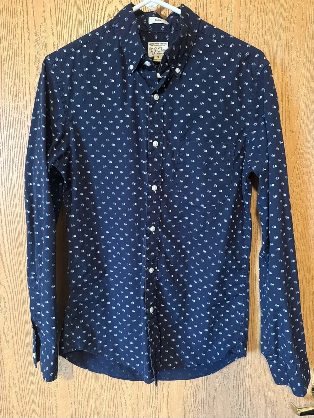 J. Crew Navy Button-Down Shirt with Light Blue Micro Print